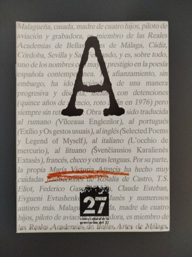 Portada del libro de Cuaderno dedicado a María Victoria Atencia