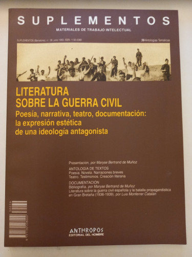 Portada del libro de Suplementos. Materiales de Trabajo Intelectual. Nº39. Literatura sobre la guerra civil