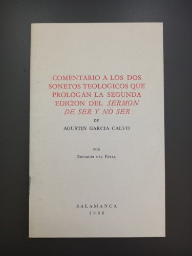 Portada del libro de Comentario a los dos sonetos teológicos que prolongan la segunda edición del sermón de ser y no ser