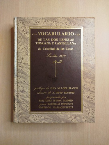 Portada del libro de Vocabulario de las dos lenguas toscana y castellana