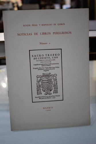 Portada del libro de Noticias de Libros Peregrinos. Número 2.- Sacro Trofeo de Christo, con otras cosas de devoción.