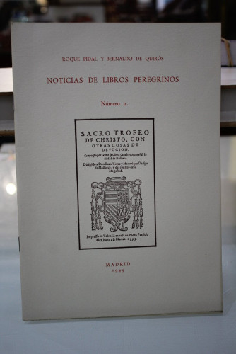 Portada del libro de Noticias de Libros Peregrinos. Número 2.- Sacro Trofeo de Christo, con otras cosas de devoción.