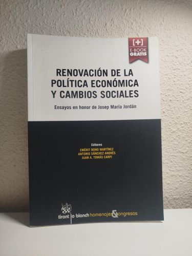 Portada del libro de Renovación de la política económica y cambios sociales. Ensayos en honor de Josep María Jordán