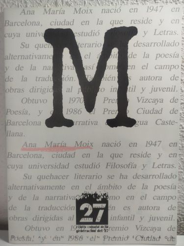 Portada del libro de Cuaderno dedicado a Ana María Moix