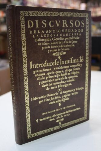 Portada del libro de Discursos de la antigüedad de la lengua cántabra Bascongada.- Facsímil 