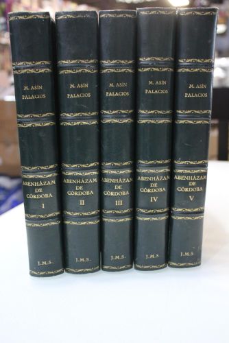 Portada del libro de Abenházam de Córdoba y su historia crítica de las ideas religiosas.- 5 tomos.