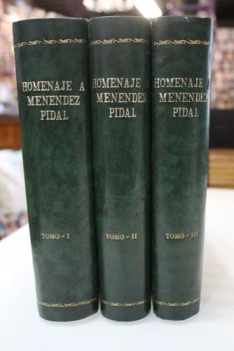 Portada del libro de 3 tomos.- Homenaje ofrecido a Menéndez Pidal. Miscelánea de Estudios Lingüísticos, literarios e históricos.