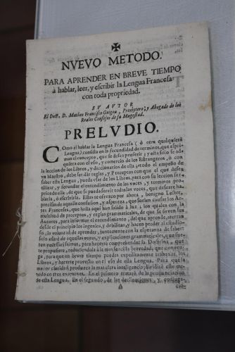 Portada del libro de (Probablemente impreso en el S. XVIII.).- Nuevo metodo para aprender en breve tiempo a hablar, leer,...