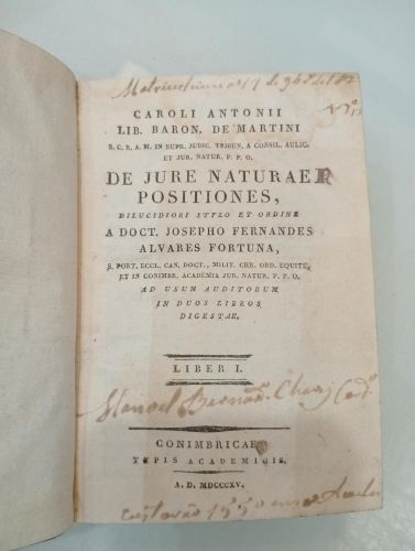 Portada del libro de De jure naturae positiones. Dos tomos