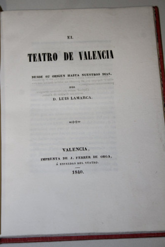 Portada del libro de El teatro de Valencia desde su origen hasta nuestros días