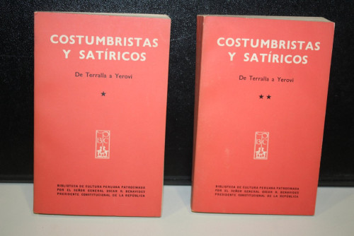 Portada del libro de Costumbristas y satíricos. De Terralla a Yerovi.- Dos tomos.