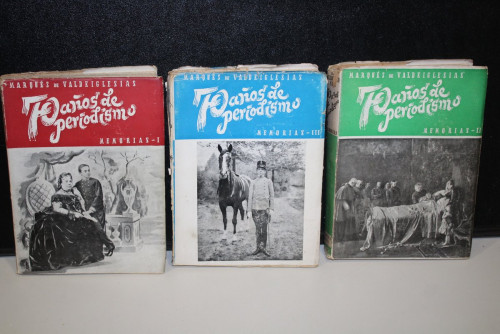 Portada del libro de 70 años de periodismo. Memorias.- Valdeiglesias, Marqués de.- 3 tomos.