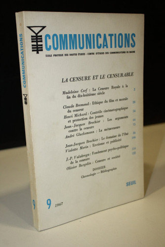 Portada del libro de Communications, 9, 1967. La Censure et le Censurable.- École Pratique des Hautes Études - Centre d'Études...