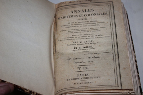 Portada del libro de IX.- Annales maritimes et coloniales, Recueil de Lois et Ordonnances royales, Règlements et Décisions...