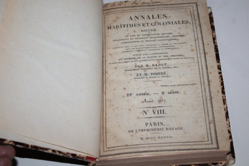 Portada del libro de VIII.- Annales maritimes et coloniales, Recueil de Lois et Ordonnances royales, Règlements et Décisions...