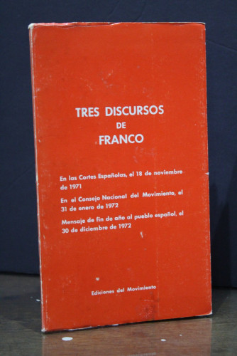 Portada del libro de Tres discursos de Franco.- Ediciones del Movimiento.