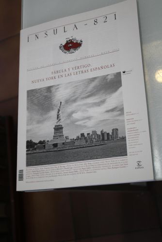 Portada del libro de Ínsula, 821. Fábula y vértigo. Nueva York en las letras españolas. Mayo 2015.