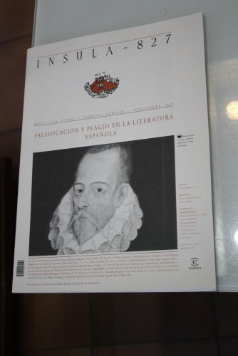 Portada del libro de Ínsula, 827. Falsificación y plagio en la literatura española. Noviembre 2015.