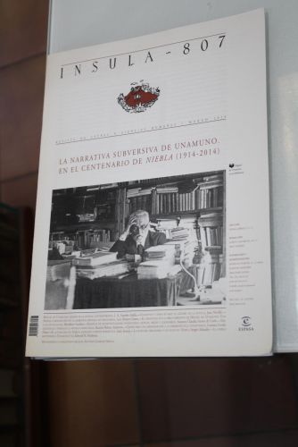 Portada del libro de Ínsula, 807. La narrativa subversiva de Unamuno. En el centenario de Niebla (1914-2014). Marzo 2014.