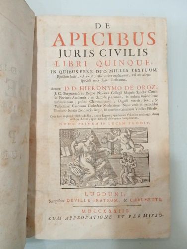 Portada del libro de De apicibus juris civilis, libri quinque