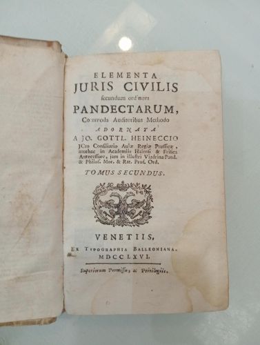 Portada del libro de Elementa juris civilis fecundum ordinem pandectarum. Tomo II
