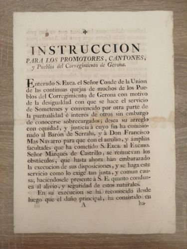 Instrucción para los promotores, cantones y pueblos del corregimiento de Gerona