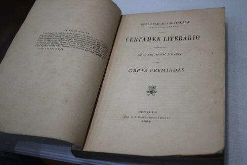 Portada del libro de Certámen literario celebrado el 15 de abril de 1884. Obras Premiadas