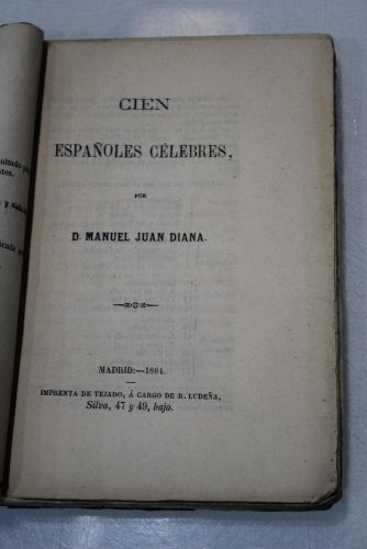 Portada del libro de 1864.- Cien españoles célebres.