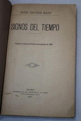 Portada del libro de Signos del tiempo. Congreso Literario Internacional de 1887.
