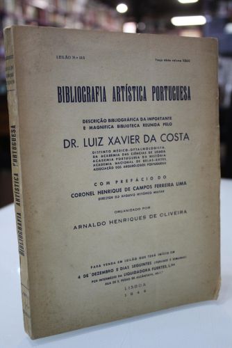 Portada del libro de Bibliografia Artística Portuguesa. Descrição bibliográfica da importante e magnifica biblioteca reunida...