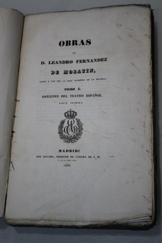 Portada del libro de Obras de D. Leandro Fernández de Moratín.- 6 volúmenes.