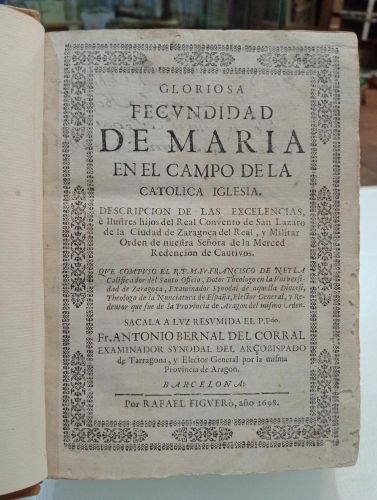 Portada del libro de Gloriosa fecundidad de María en el campo de la católica iglesia. Descripción de las excelencias...