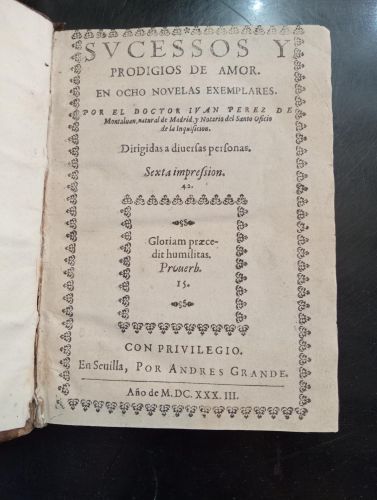 Portada del libro de Sucesos (Sucessos) y prodigios de amor. En ocho novelas ejemplares.