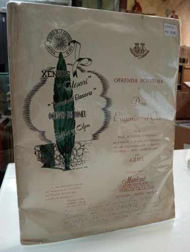 Portada del libro de Ofrenda póstuma a Don Eugenio D'Ors de la Real Academia Española en el tránsito de su alma a la Eternidad...