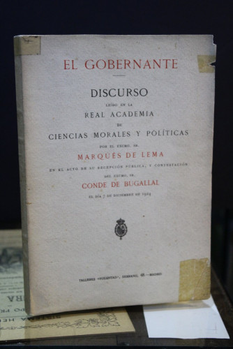 Portada del libro de El Gobernante. Discurso leído en la Real Academia de Ciencias Morales y Políticas