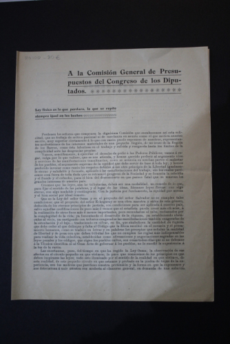 Portada del libro de A la Comisión General de Presupuestos del Congreso de los Diputados.