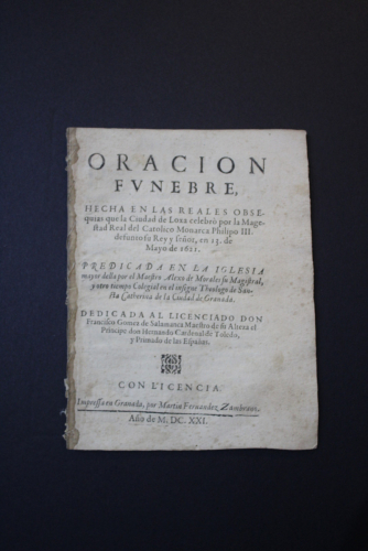 Portada del libro de (Loja. Granada) Oración fúnebre, hecha en las reales obsequias que la Ciudad de Loxa celebró por la...