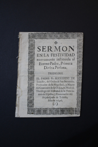 Portada del libro de Sermón en la festividad nuevamente instituída al Eterno Padre, Primera Divina Persona.