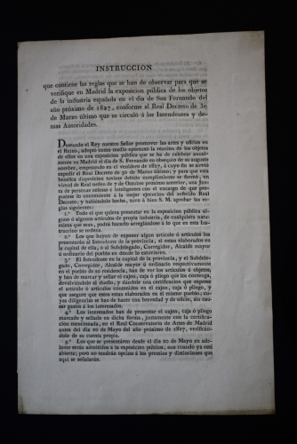 Portada del libro de (Primera exposición en España de Artes y oficios 1826) Instrucción que contiene las reglas que se han...